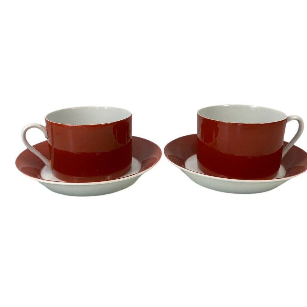 Fitz & Floyd Rondelet Terra Cotta Flat Cup Saucer Set Demitasse Coffee Porcelain